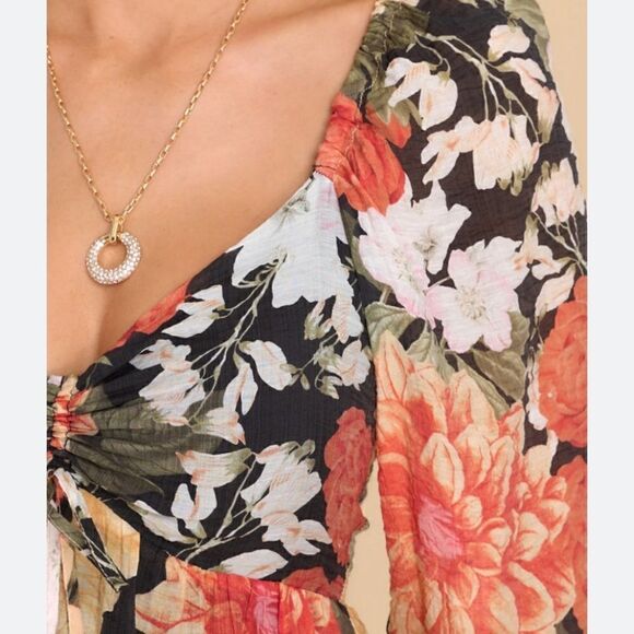 NWT MinkPink Clementine Midi Red Cream Dress Blouse Floral Vintage Size S - Picture 4 of 12